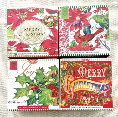 Set of 4 Michel Design Works Shea Butter Bar Soap Christmas Made In England IOB - Image 1 of 3