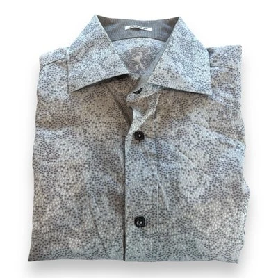 Bugatchi Uomo Shaped Fit Men's Gray Button Up Shirt with Floral Detail - Image 1 of 4