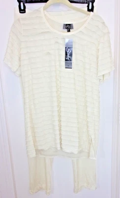 Conjunto de Pantalones Marca Slinky Crema Volantes Top Mangas Cortas Acetato Talla Grande-NUEVO CON ETIQUETAS Foto 1 de 4