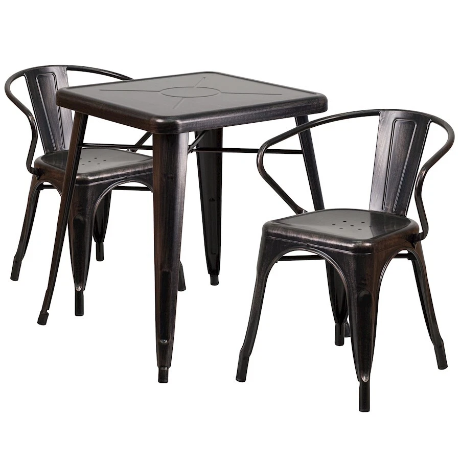 Flash Commercial 23.75" Square Black-AG Metal Table Set, 2 Arm Chairs - Image 1 of 1