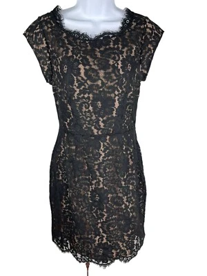 Mini Sexy Sofisticado Vestido Joie Bronceado Negro Encaje Superpuesto Manga Corta S Foto 1 de 4