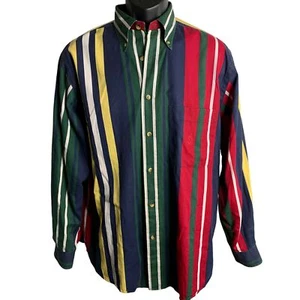 Vintage 90s Nautica Button Down Shirt M Multicolored Stripes Oversized Pocket - Picture 1 of 6