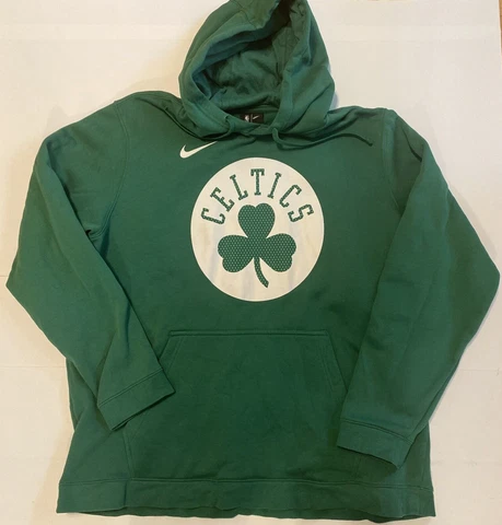 Boston Celtics Hoodie Mens XXL Green Sweater Pullover Fleece NBA Nike Swoosh Cover