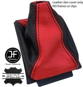 BLACK & RED TOP GRAIN LEATHER MANUAL GEAR GAITER FITS AUDI 80 90 B3 1984-1990 - Picture 1 of 3