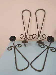Set Of 4 Wrought Iron Wall Mounted Candle Sconces, Holders, Indian - Picture 1 of 7