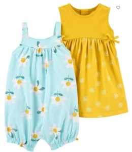 NEW! Size 6 Months Carter's Baby Girl 2 Pack Romper YELLOW/LIGHT BLUE - Picture 1 of 3