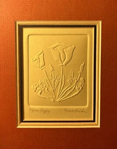 Nora K. Fischer Framed Embossed Intaglio “Poppy” Signed & Numbered 10.5”x8.5” - Picture 1 of 6