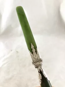 RUSSIAN SILVER MOUNTED GREEN NEPHRITE JADE LETTER OPENER c1900 - Picture 1 of 5