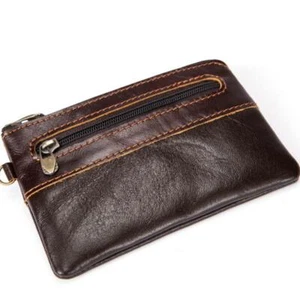 Retro Men Genuine Leather Wallet Zipper Coin Purse Card Holder Pocket - Picture 1 of 8