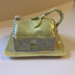VTG Belleek Porcelain Irish Cottage Butter/Cheese Dish & Cover 7th Mark Brown - Picture 1 of 10