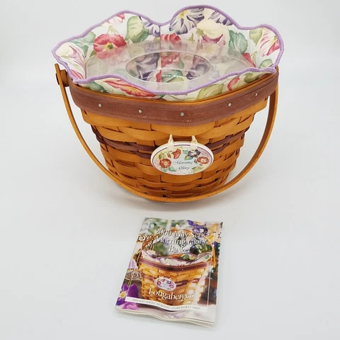 Longaberger 2000 May Series Morning Glory Basket Set+Prot.+Liner+Tie On 11th Ed Cover
