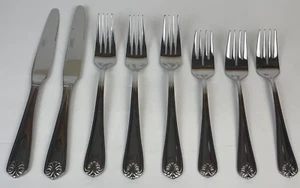 Cambridge Victoria Shell Besteck Set 8 Tafelmesser Gabeln Salat glänzend - Bild 1 von 8