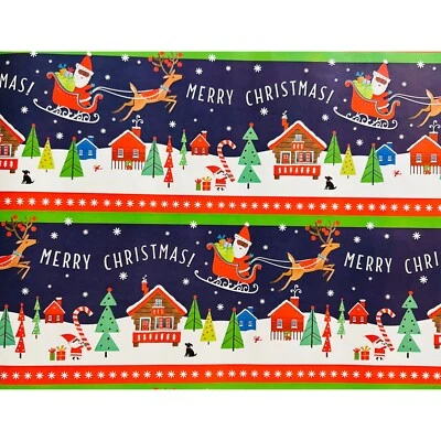 Hallmark Wrapping Paper Christmas Mahogany Santa Sled Blue 40 sq ft Roll Holiday - Image 1 of 2