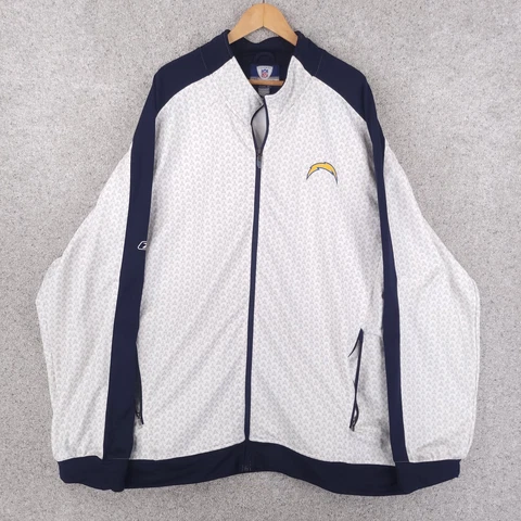 Reebok San Diego Chargers Jacket Men 4XL XXXXL White Blue Full Zip Player NFL Cover