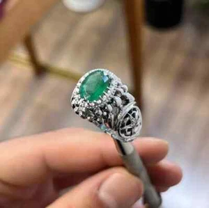 Natural Mined Earth Green Emerald Ring, 925 Sterling Silver Real Emerald Rings - Picture 1 of 4