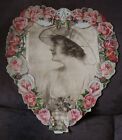 Antique Mixed Paper Collage Frame Billie Burke ? Gilda the Good Witch Rose Heart
