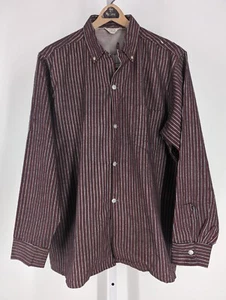 Vintage 50s 60s Sanforized Red Black Flannel Stripe Loopneck Shirt Large USA - Picture 1 of 6