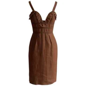 Oscar de la Renta 2007 Runway Look Brown Ruffle Trim Sun Dress - Picture 1 of 5