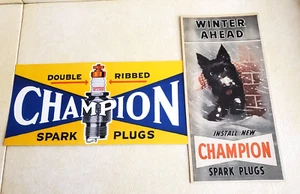 Lot 2 1950 Champion Zündkerzenschild & Winter Ahead Scottie Dog Repo Spanplatte - Bild 1 von 3