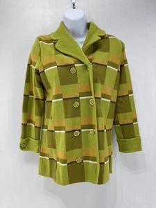 Vintage Damen Palio 100% Schurwolle Jacke mit Knopfleiste kariert grün/gelb - Bild 1 von 9