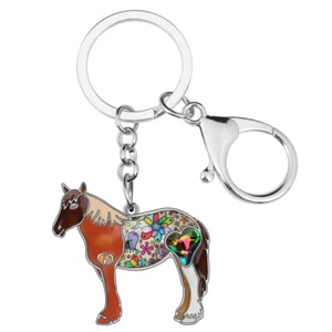 Enamel Alloy Floral Ponies Horse Keychain Key Chains Novelty Women Gifts Jewelry - Picture 1 of 11