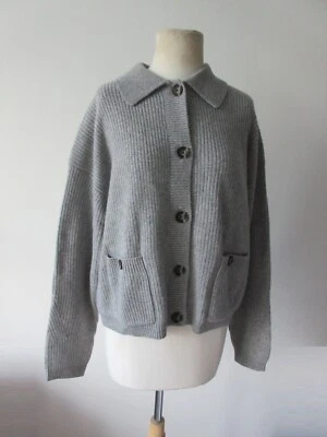 NWT WHITE & WARREN heather gray 100% cashmere luxe ribbed jacket L - Image 1 of 4