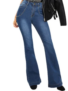 Jeans a zampa con borchie alle tasche pantalone denim a zampa - Picture 1 of 3