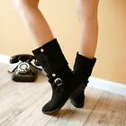 Women's Pull On Knight Boots Suede Mid-Calf Belt-Buckle Slouch Boots Shoes