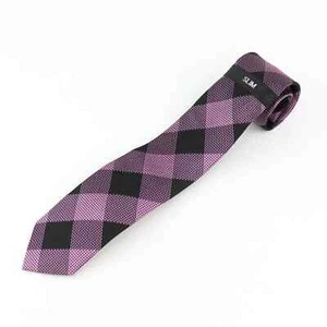 Bloomingdales The Men's Store, rosa und schwarz karierte schmale Seidenkrawatte für Herren neu mit Etikett - Bild 1 von 5