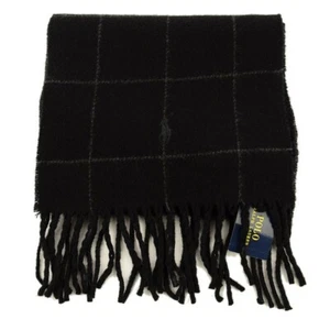 POLO RALPH LAUREN Black Windowpane Reversible Wool Blend Fringed Scarf Italy NWT - Picture 1 of 2
