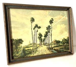 Antique Lithograph Print Countryside Lane Framed Behind Glass 10.5 X 13 - Picture 1 of 10
