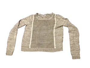 Damen Rückenfreier Pullover Gr. S Beige Langarm Häkel U-Boot Ausschnitt Boho - Bild 1 von 15
