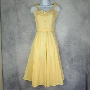 Vintage Sommerkleid Damen Medium 50s Fit Flare Spitze Herz Knöpfe Retro Kleid - Bild 1 von 23