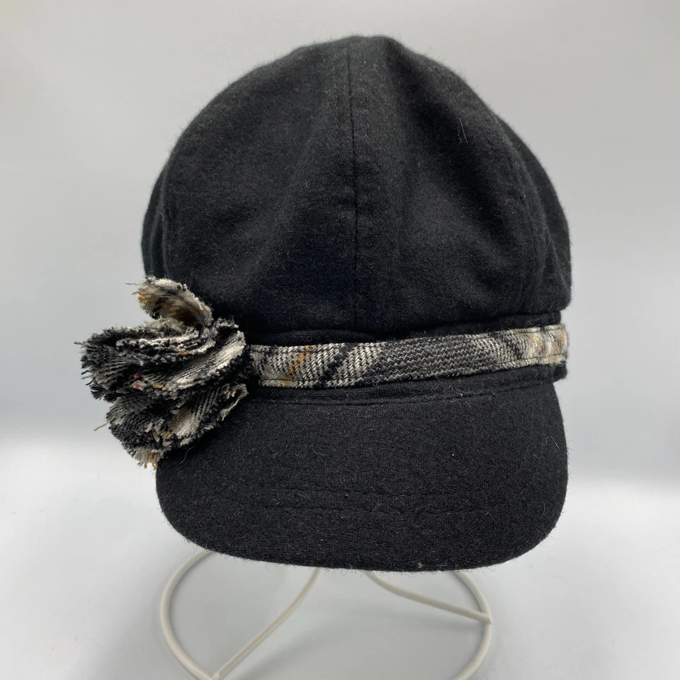 Gorra de mujer Cabbie Newsboy con flor negra Foto 1 de 4
