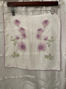 Vintage Colette Handarbeit gerollter & genähter Saum lila Rose Blumen Taschentuch - Bild 1 von 4