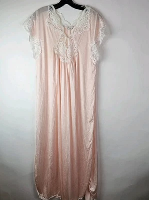 Bert Yelin For Iris Vintage Long Nightgown Lace Floral Tie Soft Flowing Pink L - Image 1 of 4