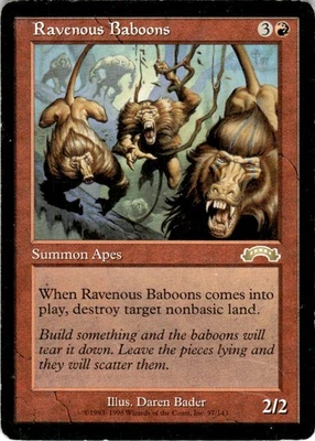 1998 Magic The Gathering Exodus Ravenous Baboons #97 Light Play - Image 1 of 2