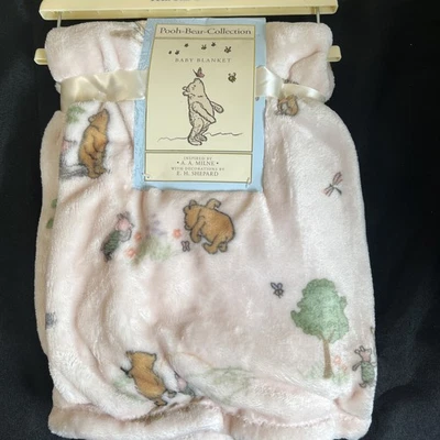 New- Soft Plush Fleece CLASSIC POOH & Piglet PINK Baby BLANKET 30x40" - Image 1 of 4