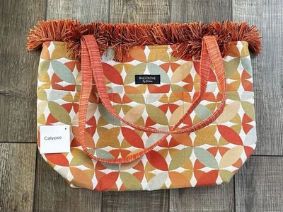 NEW Bagolitas By Janice Calypso Fringed Tote Handbag Orange Green - Image 1 of 4