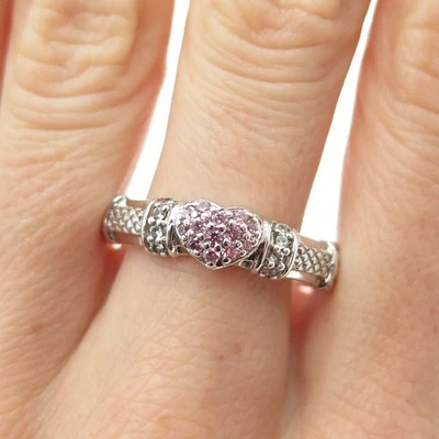 Anillo Corazón JUDITH RIPKA Plata Esterlina Corte Redondo Rosa y Blanco C Z Talla 11.25 Foto 1 de 4