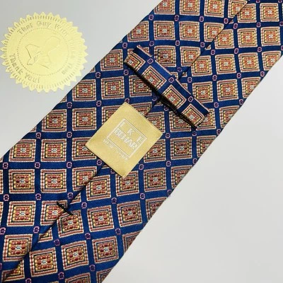 Gravata de seda IKE BEHAR Premium azul e multicolorida 59,5x3,75” nova sem etiquetas UAU - Imagem 1 de 4