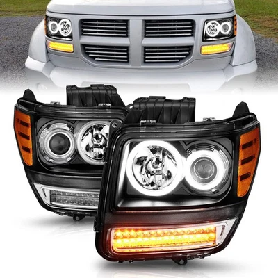 Conjunto de faróis projetor lente preta transparente com halo para 2007-2011 Dodge Nitro [G2] - Imagem 1 de 4