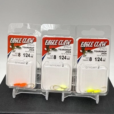 Eagle Claw Ice Fishing Teardrop Panfish 1/24oz Jigs -3 Colors-Size 8 Lot of 3 B4 - Image 1 of 4