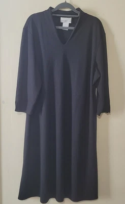 Susan Graver Style Dress Plus Size 1X Black 3/4 Sleeve Midi Soft Stretch - Image 1 of 4