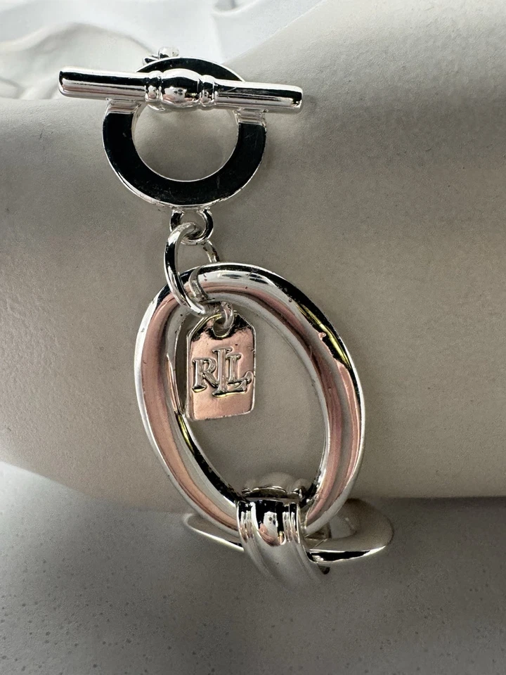 LAUREN By RALPH LAUREN Signed Silver Plate Large Rope Link Bracelet 7 3/4 “ Long - Image 1 of 4