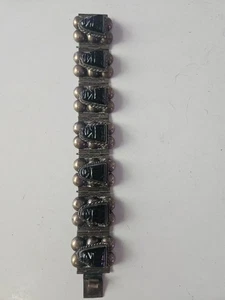 Vintage Sterling Silver Bracelet Mask Face Link Panel Mexico - Picture 1 of 5
