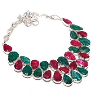 Collana con pietre preziose smeraldo rubino del Kashmir catena regolabile gio... - Foto 1 di 7
