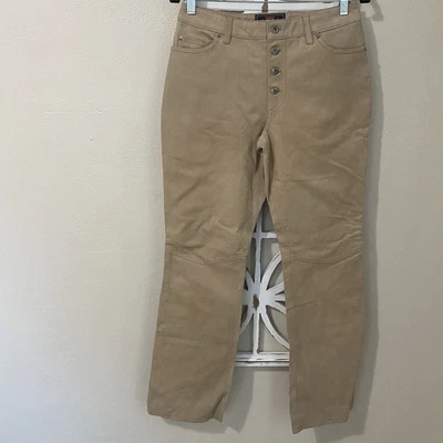 VTG Y2K ROUTE 66 size 8 BEIGE SUEDE LEATHER MID RISE BOOTCUT BUTTON FLY PANTS - Image 1 of 4