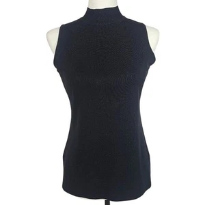 Misook Black Sleeveless Top Sz XS Classic Knit Mock Neck Side Slits Office - Picture 1 of 9