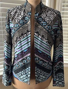 Blazer Chico's Talla 0 (Pequeño) Frente Abierto Abstracto Manga Larga Elastizado Banda Cuello - Imagen 1 de 7